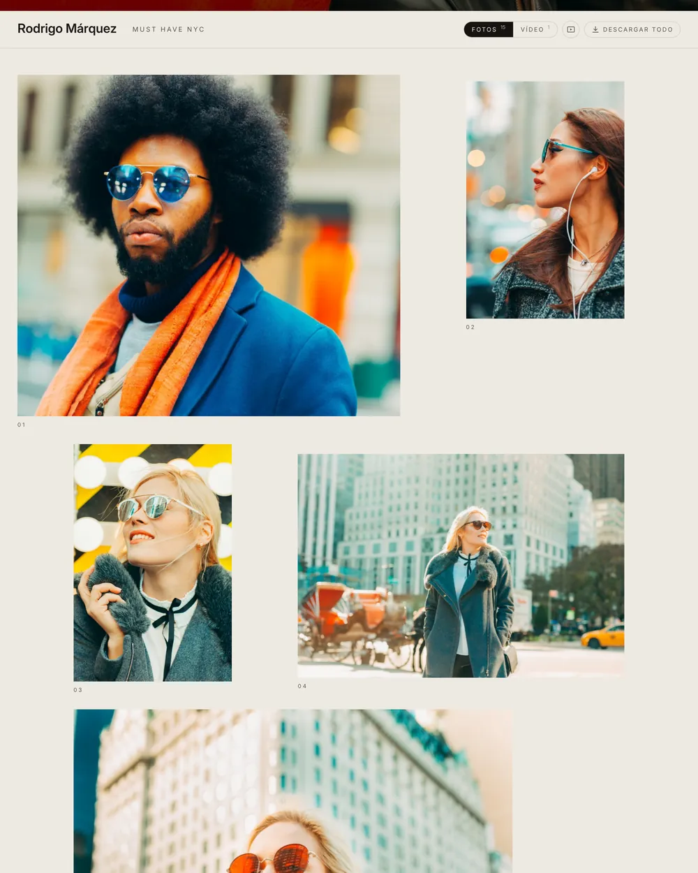The photo grid of a real client gallery, with Photos and Video tabs in the header